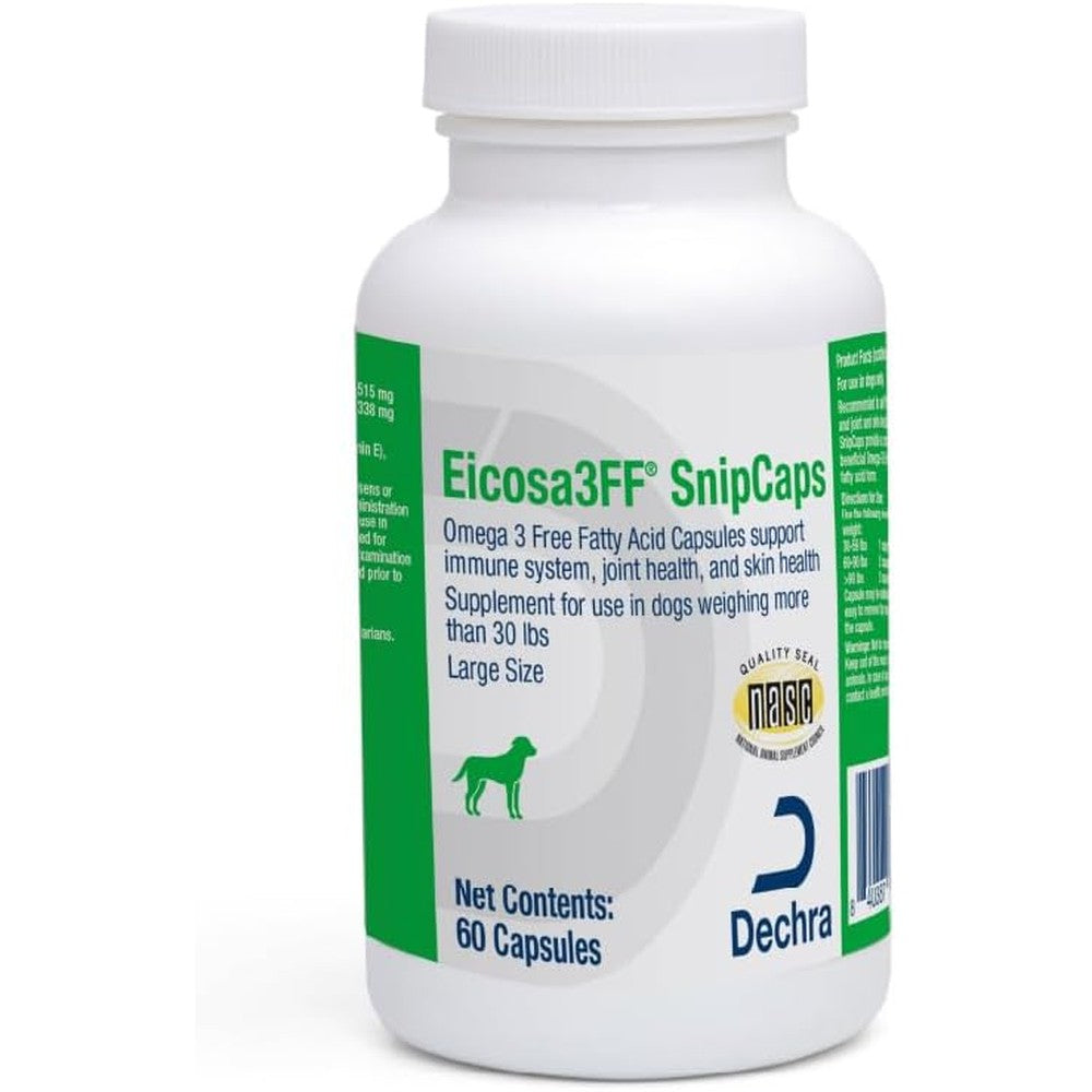 Dechra Eicosa3FF SnipCaps Omega 3 Free Fatty Acid Capsules For Large Dogs Over 30 Pounds 60 Count