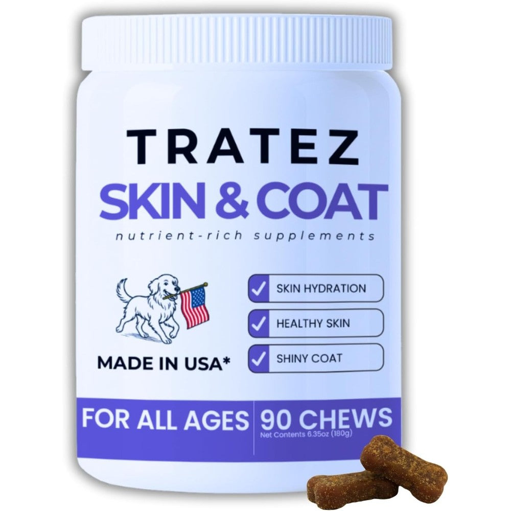 Tratez Skin And Coat Supplement For Dogs Omega Three Six Nine Fish Oil And Vitamin E Soft Chews For Itch Relief And Anti Shedding Ninety Count