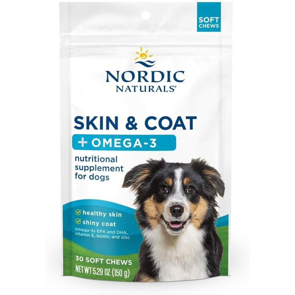 Nordic Naturals Pet Skin And Coat Omega Three Nutritional Supplement Soft Chews Pork Bone Broth Flavored For Dogs Thirty Count