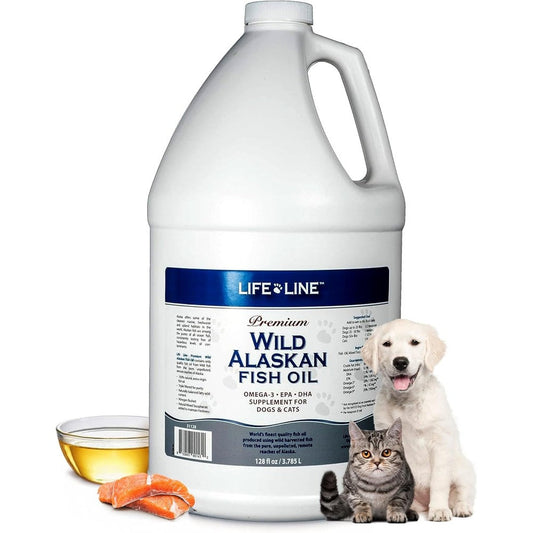 Life Line Pet Nutrition Wild Alaskan Fish Oil Supplement For Dogs And Cats Omega 3 Skin Coat Brain And Heart Health 128 Ounce