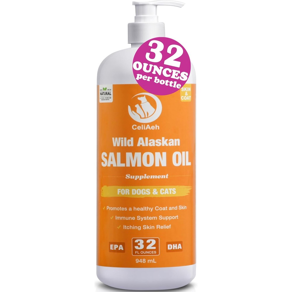 LEGITPET Wild Alaskan Salmon Oil For Dogs And Cats Omega 3 6 9 Liquid EPA DHA Fish Oil Skin And Coat Supplement For Itchy Relief 32 Ounce