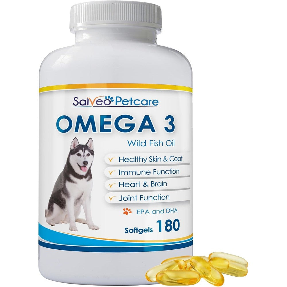 Salveo Petcare Omega 3 Fish Oil For Dogs Natural Pet Supplement Sourced From Wild Caught Anchovies Sardines And Mackerel For Shiny Coat 180 Capsules