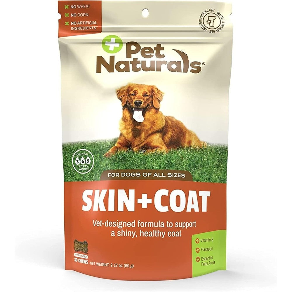 Pet Naturals Skin and Coat Supplement for Dogs Bite Sized Soft Chews with Salmon Oil and Omega Fatty Acids Veggie Flavor 30 Count