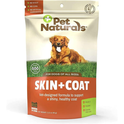 Pet Naturals Skin and Coat Supplement for Dogs Bite Sized Soft Chews with Salmon Oil and Omega Fatty Acids Veggie Flavor 30 Count