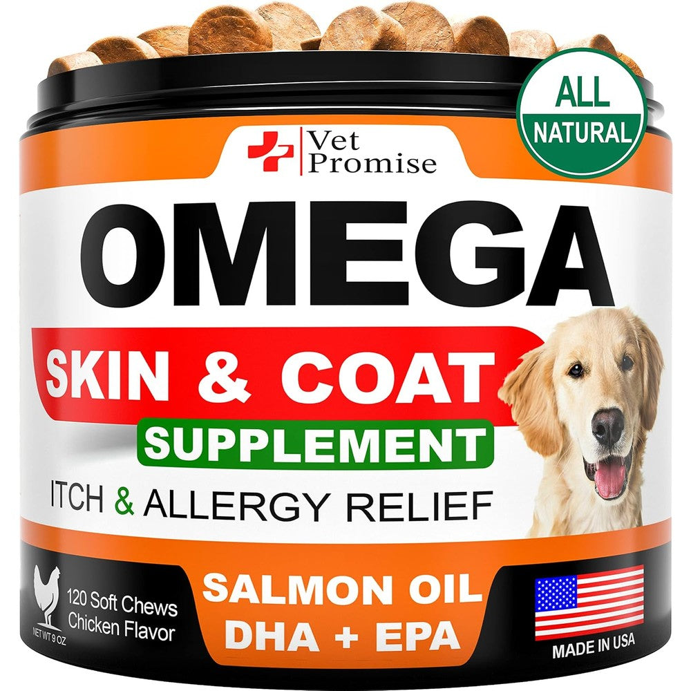 Periwinkle Eros Vet Promise Omega 3 For Dogs Skin And Coat Supplement Fish Oil Soft Chews For Allergy Itch Relief And Anti Shedding 120 Soft Treats