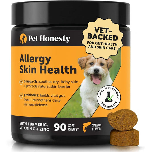 Pet Honesty Dog Allergy Relief Chews For Itchy Skin And Immune Support Salmon Flavor Supplement For Paw Licking And Seasonal Allergies 90 Count