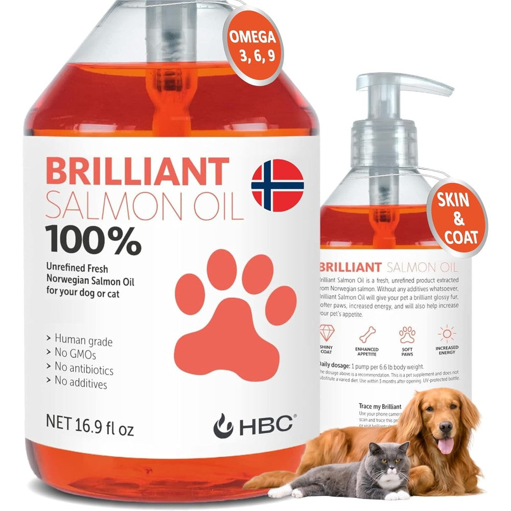Nature's Diet Brilliant Salmon Oil For Dogs And Cats All Natural Norwegian Omega 3 Fish Oil Food Supplement For Skin And Coat Health 16.9 Ounces