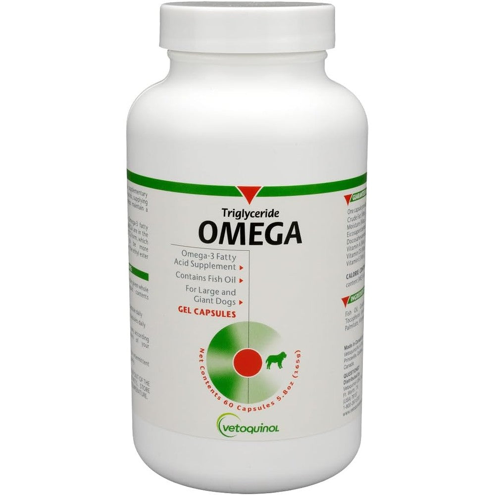 Vetoquinol Triglyceride Omega Fish Oil Supplement For Large Dogs And Cats Healthy Skin Coat Joint And Immune Support 60 Capsules