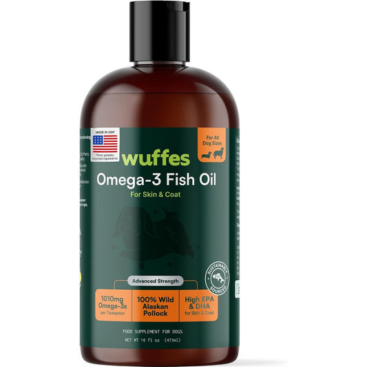 Wuffes Advanced Omega 3 Fish Oil For Dogs With Natural EPA And DHA Fatty Acids For Healthy Skin Coat And Joint Support Sixteen Fluid Ounces