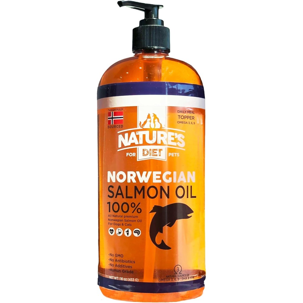 Nature's Diet Pet Norwegian Salmon Oil Liquid Food Topper For Dogs And Cats Omega Fatty Acids Skin Joint Immune Support Thirty Two Ounce