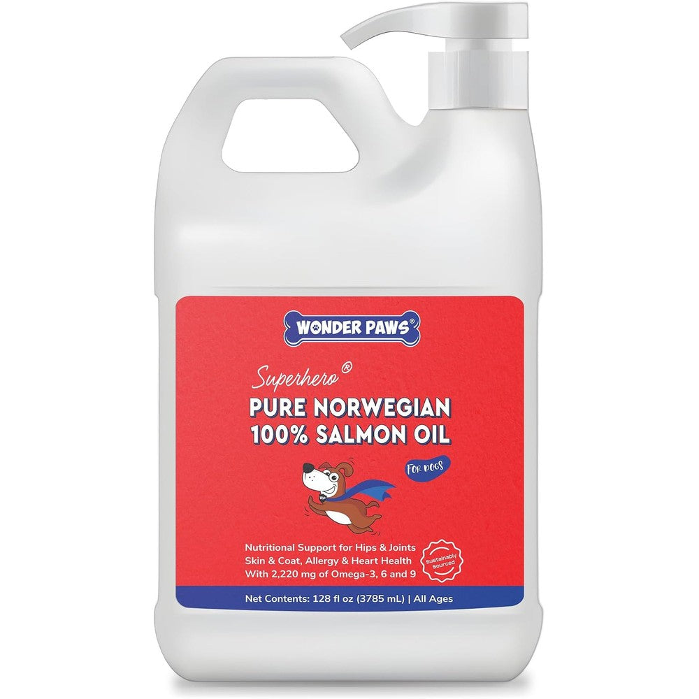 Wonder Paws Premium Salmon Oil For Dogs Pure Norwegian Liquid Supplement For Skin Coat Joint Allergy Support One Hundred Twenty Eight Fluid Ounces