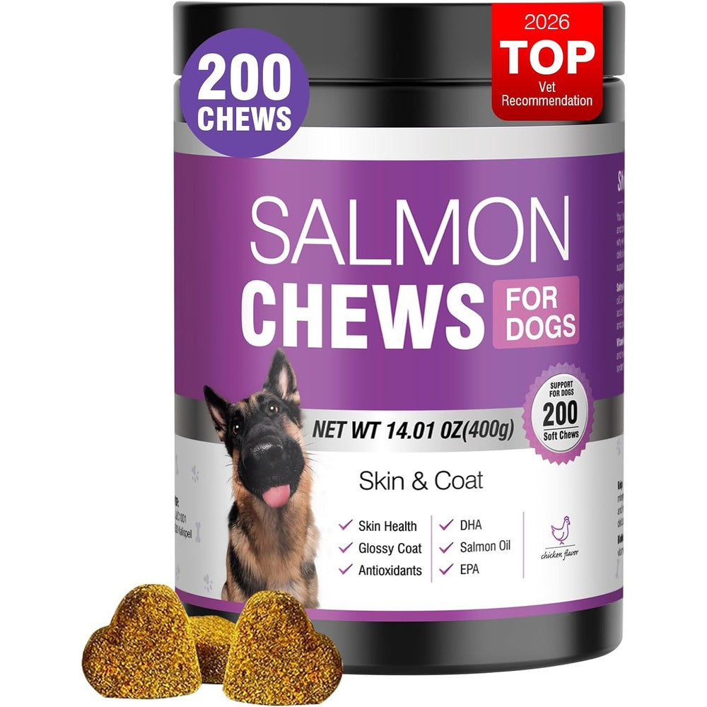 TTLXBL Omega 3 Skin And Coat Supplement For Dogs Fish Oil Chews With EPA DHA For Allergy Relief Shedding Control And Joint Health 200 Chewables