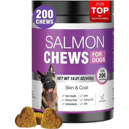 TTLXBL Omega 3 Skin And Coat Supplement For Dogs Fish Oil Chews With EPA DHA For Allergy Relief Shedding Control And Joint Health 200 Chewables