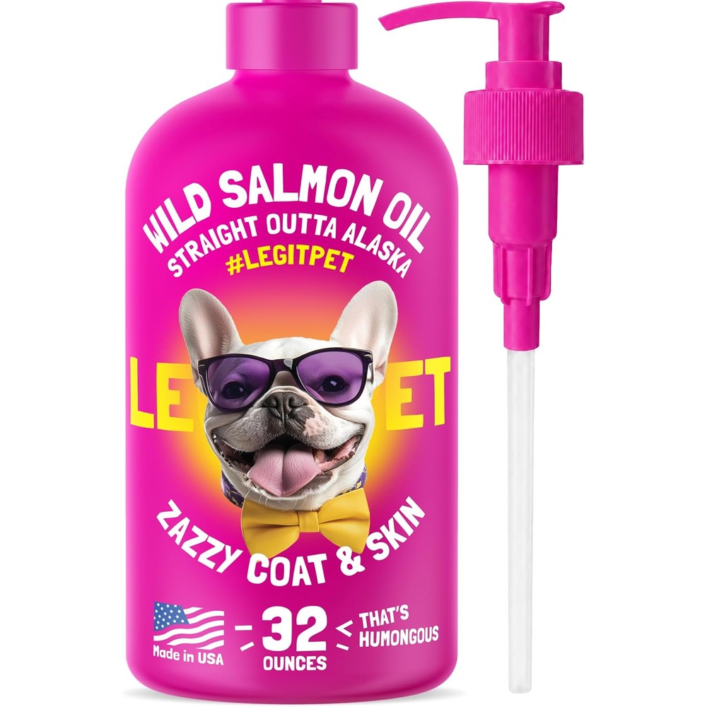 LEGITPET Wild Alaskan Salmon Oil Liquid For Dogs And Cats Pure Fish Omega Fatty Acids Skin And Coat Health Dietary Supplement 32 Ounce