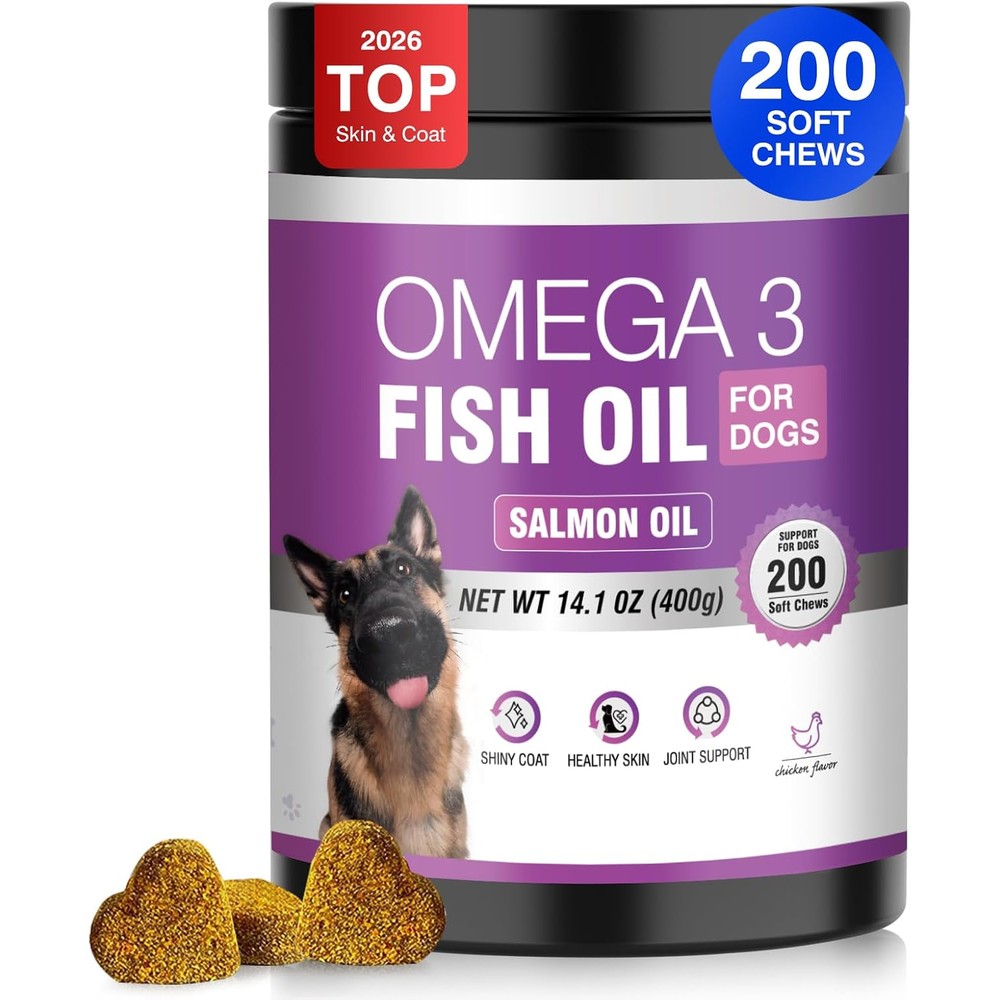 Allyeah Fish Oil For Dogs Allergy And Itch Relief Chews Omega 3 Salmon Oil Skin And Coat Care Supplement With EPA And DHA 200 Count
