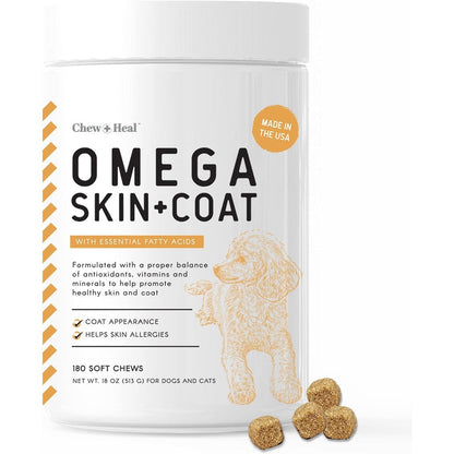 Chew And Heal Labs Omega 3 Fish Oil For Dogs Skin And Coat Supplement For Itch Relief And Shedding Prevention One Hundred And Eighty Soft Chews