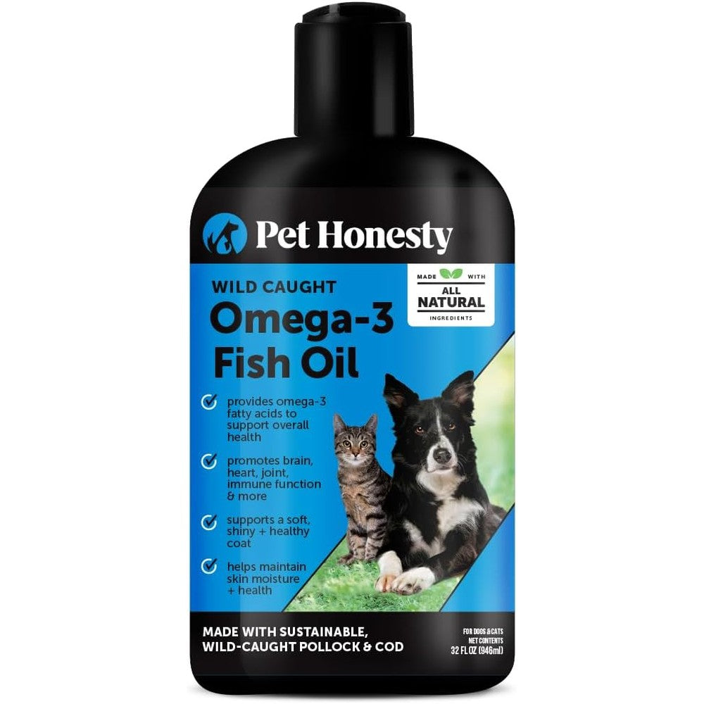 Pet Honesty Omega 3 Fish Oil Liquid Supplement For Dogs And Cats With Wild Caught Pollock And Cod Liver Oil 32 Fluid Ounce