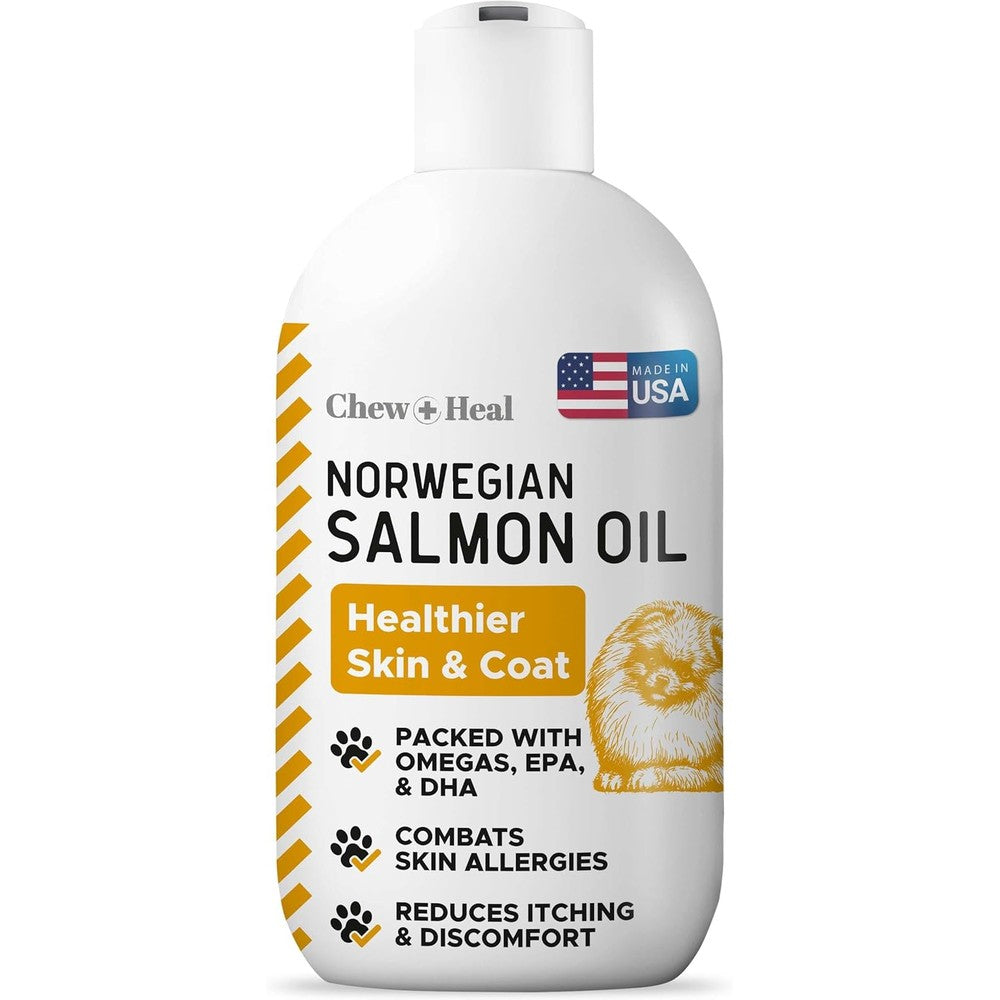 Chew + Heal Norwegian Salmon Oil For Dogs And Cats Premium Omega 3 Liquid Supplement For Skin Coat Health And Itchy Skin Relief 8 Ounce
