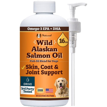 Natural Dog Company Wild Alaskan Salmon Oil Liquid Supplement For Dogs Skin Coat And Joint Support Sixteen Ounce Liquid Food Topper