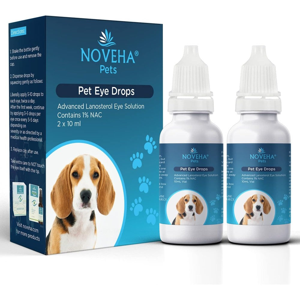 NOVEHA Pet Drops Advanced Lanosterol Solution and NAC Eye Drops For Dogs And Cats Two Pack 10 Milliliters Each