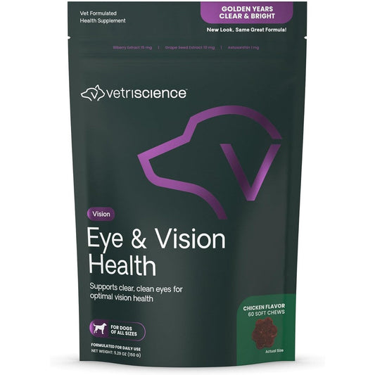 VetriScience Eye And Vision Health Chews For Dogs Astaxanthin And Bilberry Extract Antioxidant Eye Vitamins Chicken Flavor 60 Count
