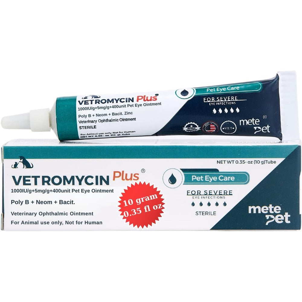 Metepet Vetromycin Plus Pet Eye Cream Ointment For Dogs Cats And Multi Species Antibiotic Formula For Eye Infection Relief 0.35 Ounce 10 Grams