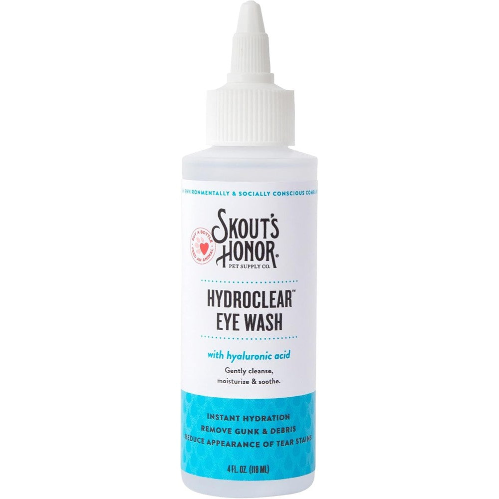 Skout's Honor HydroClear Eye Wash With Hyaluronic Acid Daily Eye Care For Dogs And Cats Four Ounce