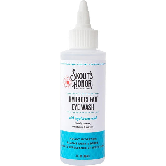 Skout's Honor HydroClear Eye Wash With Hyaluronic Acid Daily Eye Care For Dogs And Cats Four Ounce