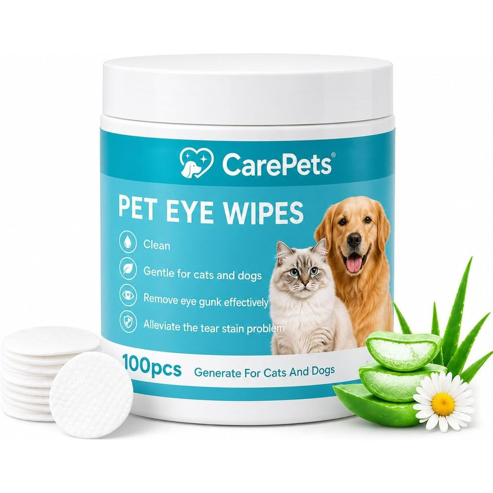 CarePets Eye Wipes Gentle Textured Pet Tear Stain Cleaning Pads For Dogs And Cats Fragrance Free One Hundred Count
