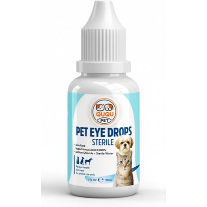 QUQU Natural Pet Eye Drops For Dogs Cats And Horses 30 Milliliters 1 Fluid Ounce Sterile Cleansing Solution For Irritation And Tear Stains