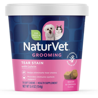NaturVet Tear Stain Plus Lutein Supplement For Dogs And Cats Bacon And Chicken Flavor 70 Soft Chews