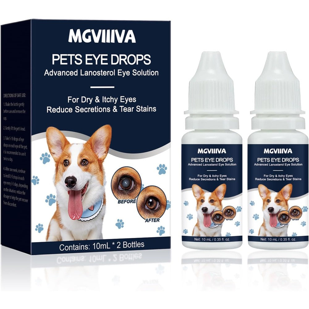 Msktasy MGVIIIVA Pets Advanced Lanosterol Cataract Eye Drops And Pet Infection Treatment For Dogs And Cats 2 Bottles Count of 10 Milliliters