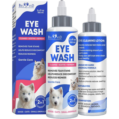 Beloved Pets Dog And Cat Eye Drops And Eye Wash For Infection Relief Allergy Soothing And Tear Stain Removal 3.4 Fluid Ounces 100 Milliliters
