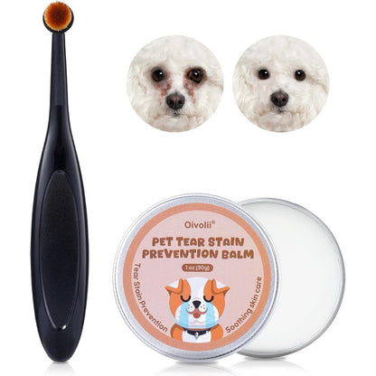 Oivolii Pet Tear Stain Remover Balm With Pro Powder Brush For Dogs And Cats Natural Eye Care 1 Ounce