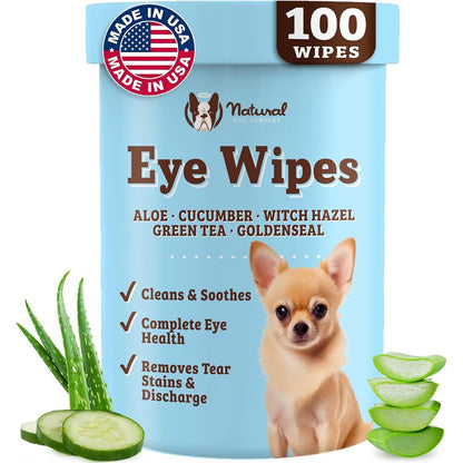 Natural Dog Company Dog Eye Wipes For Tear Stains And Eye Discharge Gentle Cleaning Wipes With Aloe Vera And Witch Hazel 100 Count