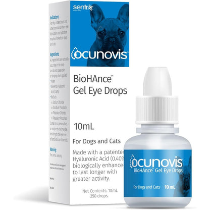 Sentrx Animal Care Ocunovis BioHAnce Gel Eye Drops for Dogs and Cats Artificial Tears Lubricant for Dry Eye and Allergy Relief 10 Milliliter