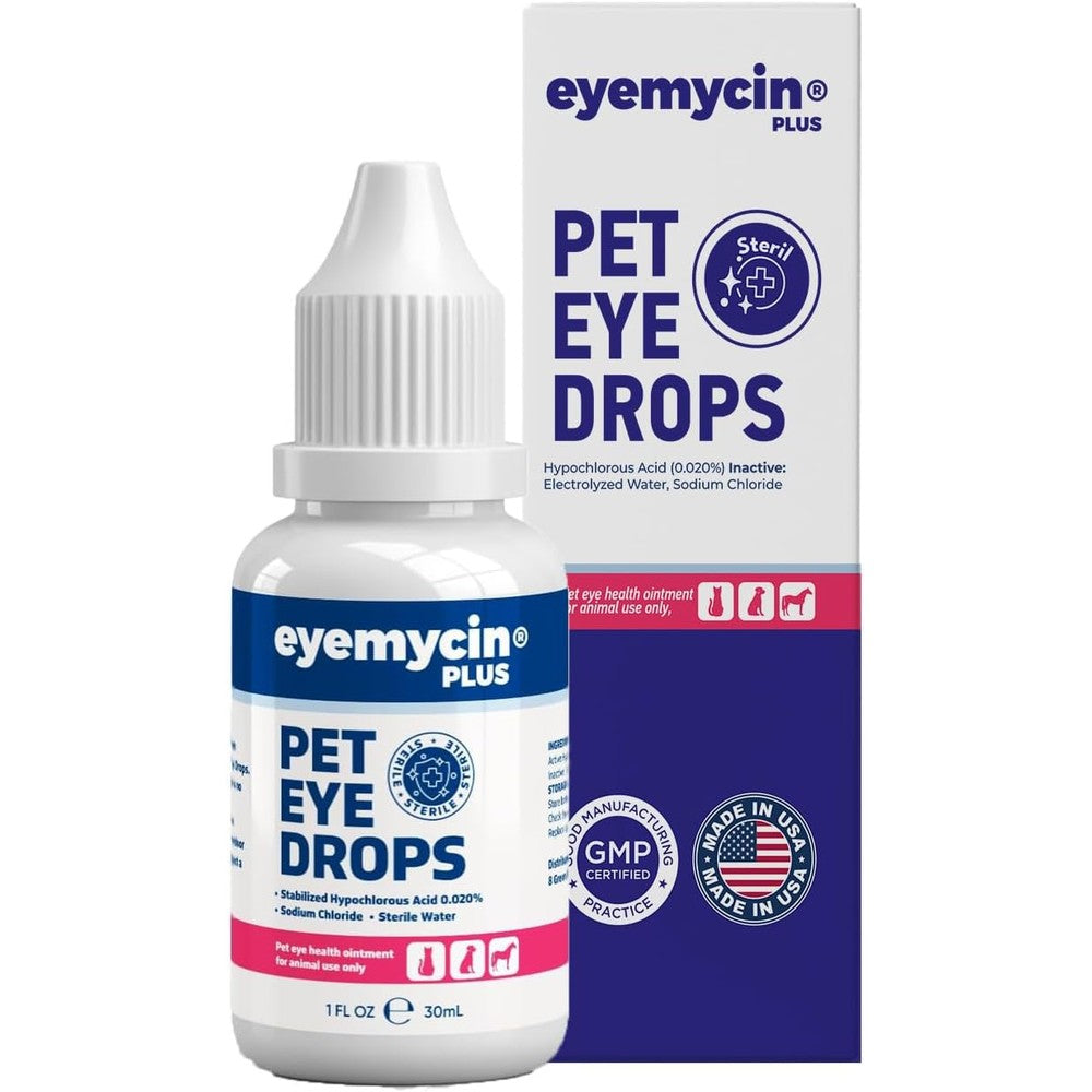 QUQU Natural EYEMYCIN Pet Eye Drops for Dogs and Cats Vet Recommended Hypochlorous Acid Eye Infection and Tear Stain Treatment 1 Fluid Ounce