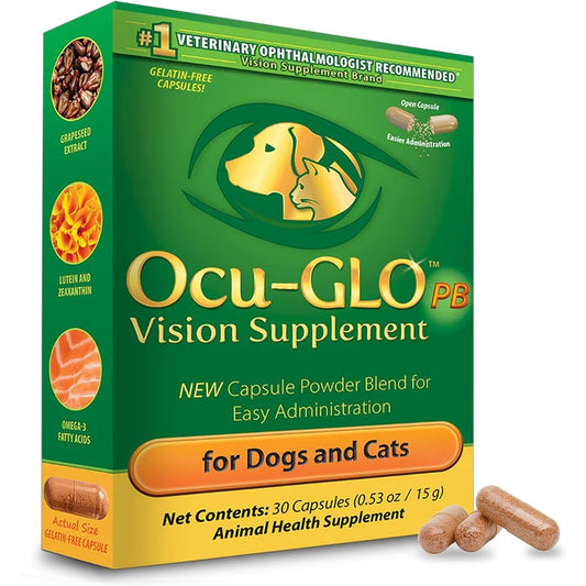 Ocu-GLO PB Vision Supplement for Small Dogs and Cats Eye Support Powder Blend with Lutein and Omega-3 Fatty Acids 30 Count