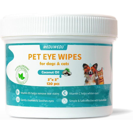 MEDUWEDU Eyes Wipes For Dogs And Cats 120 Count Tear Stain Remover And Grooming Cleansing Wipes With Coconut Scent