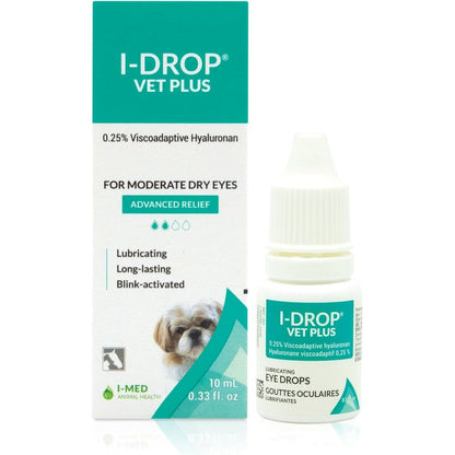 I-DROP Vet Plus Eye Lubricant For Dogs And Pets Sterile Viscoadaptive Hyaluronan Drops For Acute Seasonal Dry Eyes 10 Milliliter Multi Dose Bottle