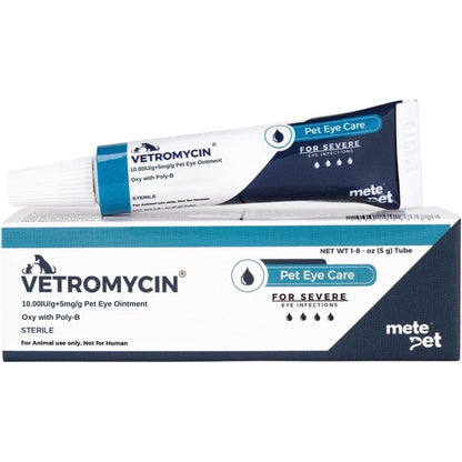 Metepet Vetromycin Pet Eye Ointment For Dogs And Cats Gentle Daily Eye Care And Hygiene Ointment One Eighth Ounce Tube
