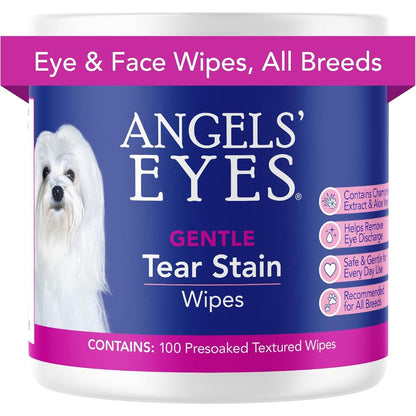 Angels' Eyes Gentle Tear Stain Wipes For Dogs And Cats 100 Count Presoaked Textured Pads