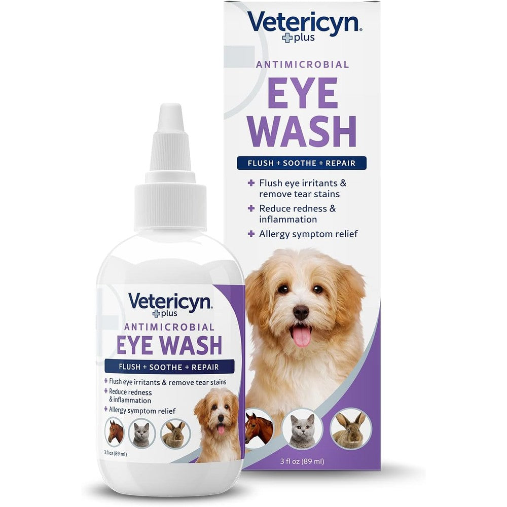 Vetericyn Plus All Animal Eye Wash For Dogs And Cats - Antiseptic Formula To Flush And Soothe Eye Irritations - 3 Fluid Ounces