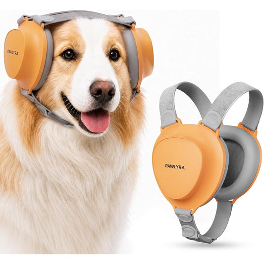 Pawlyra Premium Dog Ear Muffs Noise Protection With 30dB Noise Reduction Rating For Medium To Large Dogs In Muted Amber
