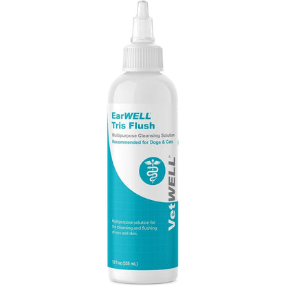 VetWELL Dog Ear Cleaner Solution And Infection Treatment For Dogs And Cats, Tris Otic Cleanser Drops For Odor And Wax Removal, 12 Fluid Ounces