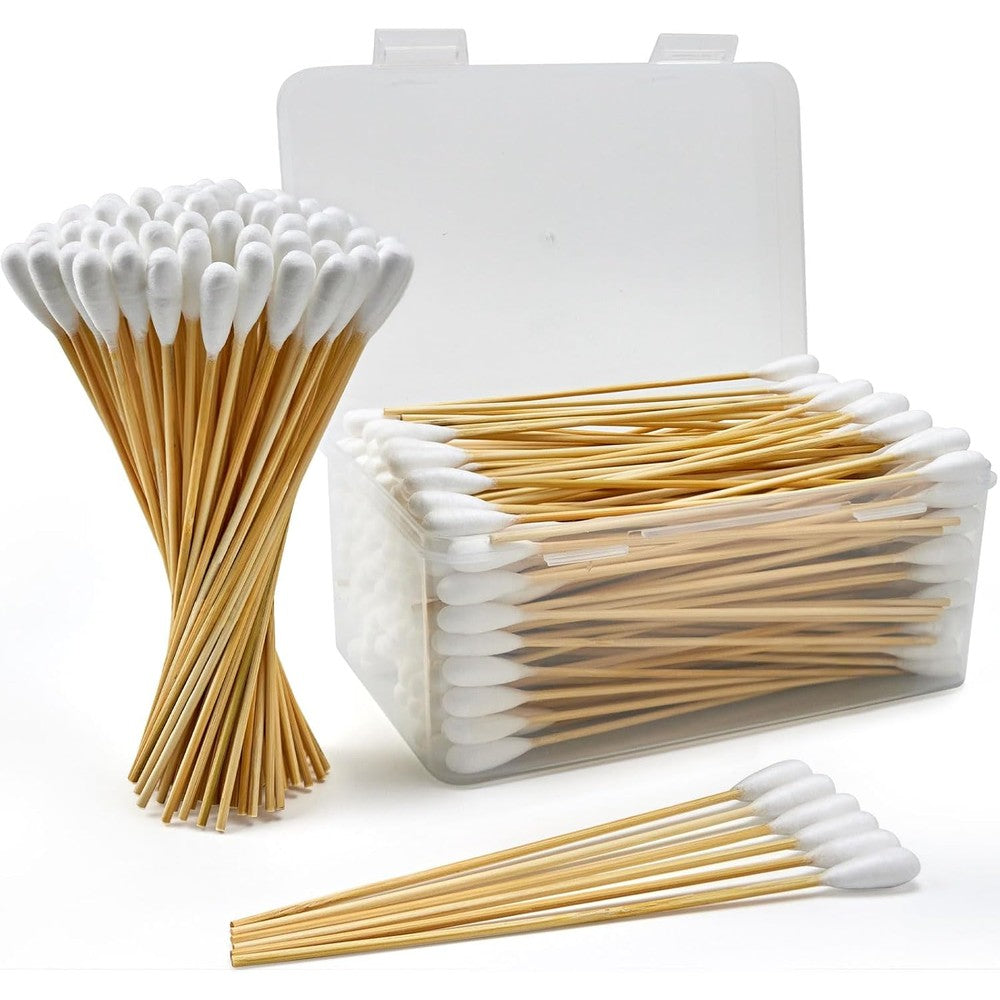 Accesfire 6 Inch Large Cotton Swabs With Bamboo Handle For Dog Ear Cleaning And Grooming - 200 Count In Storage Box