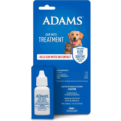 Adams Ear Mite Treatment For Dogs And Cats Over 12 Weeks Old, Kills Ear Mites On Contact With Soothing Aloe And Lanolin, 0.5 Fluid Ounce