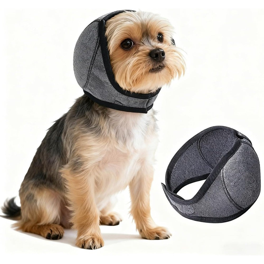 HCCW Dog Ear Muffs Noise Protection And Calming Hood For Anxiety Relief And Grooming, Adjustable Breathable Fabric Wrap For Dogs, Grey, Small