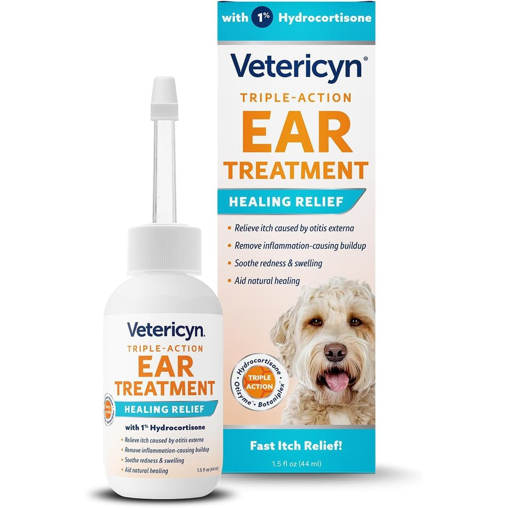 Vetericyn Triple Action Ear Treatment For Dogs And Cats With 1 Percent Hydrocortisone For Infection Relief And Healing 1.5 Fluid Ounce