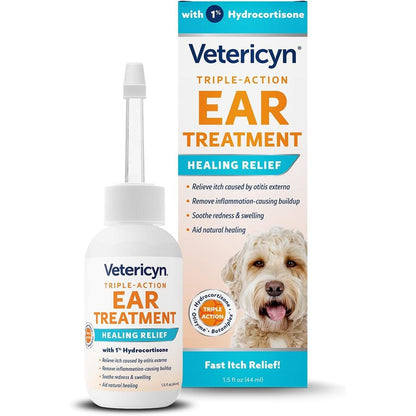 Vetericyn Triple Action Ear Treatment For Dogs And Cats With 1 Percent Hydrocortisone For Infection Relief And Healing 1.5 Fluid Ounce